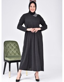 Resim Ferace Kadin Buyuk Beden Ay Yaka Anne Elbise Uzun Tesettur 001 