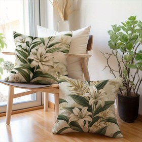 Resim 2 adet, Zambak Çiçeği Suluboya Yastık Kılıfı Dört Parça Seti, (17.71 * 17.71 inç / 45 * 45 cm) Oturma Odası ve Yatak Odası için Rahat Dekoratif Yastık Kılıfı, Yastık Çekirdeği Olmadan 