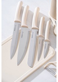 Resim Acar Cooper 8 Parça Standlı Kesme Tahtası Ve Bıçak Seti Krem 