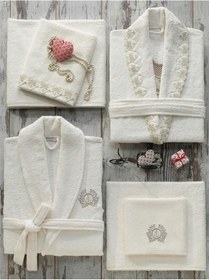 Resim Dantela Love Fransız Güpürlü Bornoz Seti Krem Krem (541550495) Krem 