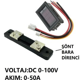 Resim YATE10 Dc 0-100V 0-50A Voltampermetre+Şönt Bara Direnci 