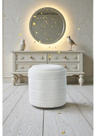 Resim Lüks Cnc Çizgili Yuvarlak Puf Makyaj Masası Pufu Dekoratif Ayak Uzatma Krem Model Krem 