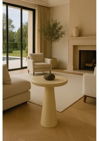 Resim Dekoratif Doğal Ahşap Krem Renk Yan Sehpa Mantar Sehpa - Zigon Bej 