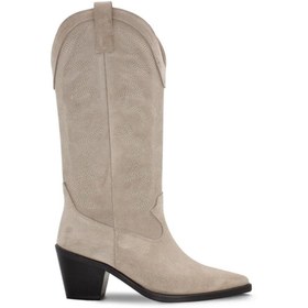 Resim Vario Hakiki Süet Topuklu Western Kadın Çizme Bej Yarma (BEİGE SPLİT) 