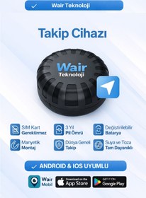 Resim Wair Teknoloji Takip Cihazı IOS Androıd Uyumlu Motor Araç Taşıt GPS Cihazı Su Geçirmez (5-10 Dakika Aralıklı) 