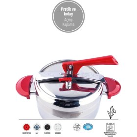 Resim Fms Güveç Düdüklü Tencere 7 Litre Kırmızı | Hızlı Pişirme | İndüksiyon Uyumlu | 18/10 Paslanmaz 
