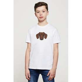 Resim Dog Head Köpek Baskılı Unisex Çocuk Beyaz T-Shirt 