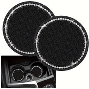 Resim 2 Parıltılı Siyah Silikon Araç Bardak Altlığı - Kristal Taşlı Kenarlı, 6.99cm Kaymaz, Şık Kadın ve Kızlar İçin Aksesuar, Araba Bardak Matları 
