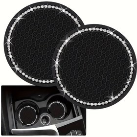 Resim 2 Parıltılı Siyah Silikon Araç Bardak Altlığı - Kristal Taşlı Kenarlı, 6.99cm Kaymaz, Şık Kadın ve Kızlar İçin Aksesuar, Araba Bardak Matları 