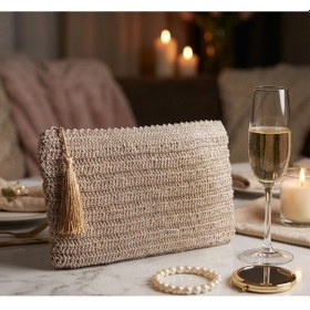 Resim Myballistore Makrome İpten El Örgüsü Bej Püsküllü Clutch Çanta 