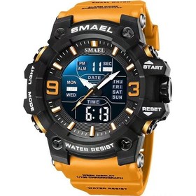Resim Neevoyu Erkekler İçin Smael 8049 Spor Saatleri - 5atm Su Geçirmez, Dijital-analog Çift Zaman, Stopwatch, Led Işık, 59mm Büyük Dial Turuncu Çok Renkli 