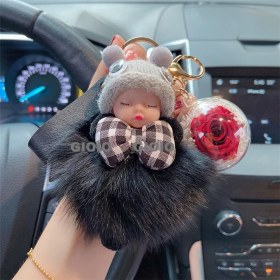 Resim Silver1 Gıoıo Yeni Ipek Eşarp Anahtarlık Kişiselleştirilmiş Inci Papyon Çanta Çekicilik Dokuma Anahtarlık (Yurt Dışından) 