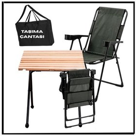 Resim Haki -130 Kg Taşıma 2 Adet Katlanır Kamp Sandalyesi Ve Masa Seti Taşıma Çantalı - Tab Haki 