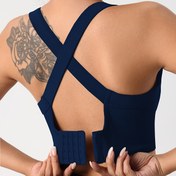 Resim Kadınlar İçin Yüksek Destekli Çapraz Askılı Yoga Spor Sütyeni - %90 Naylon/%10 Elastan, Dikişsiz, Kapalı Siyah Renk, Antrenman ve Gym için 