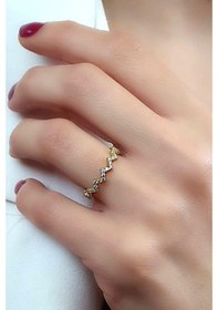 Resim Zirkon Taşlı Gümüş Üzerine Altın Kaplama Tam Tur Çıtır Yüzük 14 