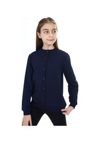 Resim Toontoy Kız Çocuk Bisiklet Yaka Düğmeli Örme Hırka - 2 İplik Lacivert 
