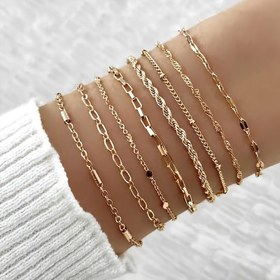 Resim 8 Adet Bohem Tarzı Demir Zincirler, Kadınlar İçin Vintage Moda Yığılabilir Bileklik Seti, Günlük Giyim ve Hediye Verme, Tüm Sezon Çok Yönlü Takı Koleksiyonu 