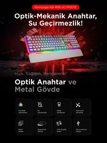Resim Rampage Kb-r96 Ultımate Beyaz Optical Switch Full Rgb Ve Metal Gövdeli Su Geçirmez Gaming Oyuncu Mek 