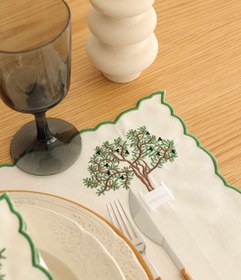 Resim 2'li Set Zeytin Ağacı İşlemeli Pamuk Peçete 