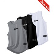 Resim 3 adet Erkek Yaz Hızlı Kuruyan Nem Çekici File Yelek, Kolsuz, Polyester %100, Geometrik Desen, Yuvarlak Yaka, Düzenli Kesim, Hafif Esnek Kumaş, Kemer Yok, Sıcak Damgalama, Koşu Eğitimi, Spor, Fitness, Bodybuilding için 