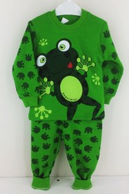 Resim Genel Markalar Çocuk Yeşil Kurbağa Desenli Pijama Takımı 1-2-3 Yaş 