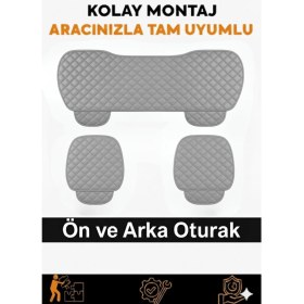 Resim Honda Civic Eg Kasa 1992-1995 Uyumlu 3 Parça Kapitone Oturak Araba Koltuk Suni Deri Gri - Kaymaz | Trobus 
