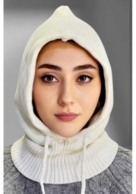 Resim Uniquetrenders Balaclava Fitilli Triko Tesettür Örgü Bere Başlık Kırık Beyaz 