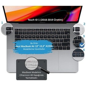 Resim Laptop Apple Uyumlu MacBook Air 13inç Klavye Koruyucu Us-abd İngilizce Touchıd'li A1932 İle Uyumlu Siyah 