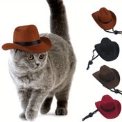 Resim Küçük Evcil Hayvanlar İçin Mini Kovboy Şapkası - Kediler ve Köpekler İçin Ayarlanabilir Baskılı Tokalı Şapka, Çift Elyaf Pamuk-Naylon Karışımı, %100 Pamuk Doldurulmuş, Nefes Alabilir dokumasız Kumaş - Partiler ve Festivaller İçin Mükemmel 