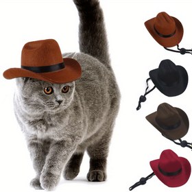 Resim Küçük Evcil Hayvanlar İçin Mini Kovboy Şapkası - Kediler ve Köpekler İçin Ayarlanabilir Baskılı Tokalı Şapka, Çift Elyaf Pamuk-Naylon Karışımı, %100 Pamuk Doldurulmuş, Nefes Alabilir dokumasız Kumaş - Partiler ve Festivaller İçin Mükemmel 