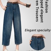 Resim Kadınların Zarif Düz Bacaklı Kırpılmış Kot Pantolonları - Orta Bel, Esnek Olmayan Kot, Fermuarlı Uç, Düz Renk, Günlük ve Resmi Giyim İçin Uygun, Bahar/Sonbahar Modası, Rahat ve Şık, Günlük Giyim Kot Pantolonları | Orta Bel Kot Pantolonları | Esnek Olmayan Kumaş 