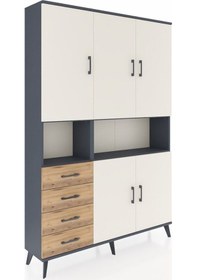 Resim Arges Dolap 7 Raflı 4 Çekmeceli 5 Kapaklı 132x30x195 Antrasit-aytaşı/çam Aytası/atlas Çam 