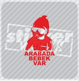 Resim Arabada Bebek Var Sticker Kırmızı 