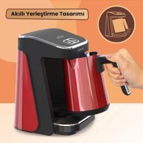 Resim Goldmaster : Goldmaster Prokıvam Kırmızı Geniş Hazne Çelik Cezveli Akıllı Yerleştirmeli Türk Kahve Makinesi GM9900K 