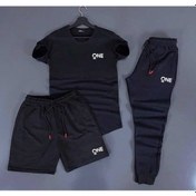 Resim 3'lü Slim Fit Unisex Tshirt - Şort - Eşofman Kombin Siyah One Baskılı Siyah 