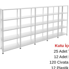 Resim RafBurada 5 Katlı 5'li Galvaniz Çelik Raf - Depo, Arşiv, Kiler, Dosya, Market Rafı 43x75 cm-200 cm-0.70 mm 