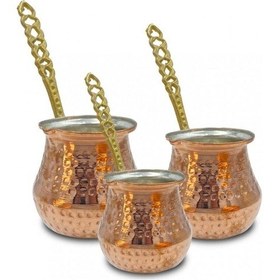 Resim Bakır Tombik Cezve Takımı 3'lü Set 