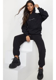 Resim Pretty Eşofman Takımı Sweatshirt Jogger - Siyah Baskılı Kapüşonlu Oversize Şardonlu Lastik Paça Siyah 