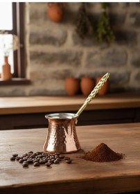 Resim Ludıa Dövme Bakır El Yapımı 120ml Cezve Kahve Cezvesi No1 