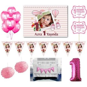 Resim 1 Yaş Doğum Günü Süsleri Parti Malzemeleri Isme Özel Fotoğraflı 