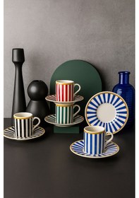 Resim Kadıkızı 8 Parça 4 Kişilik Ritmo Porselen Kahve Fincan Takımı Renkli 