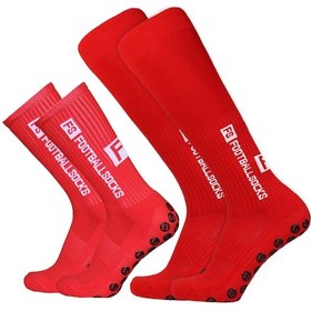 Resim Youmex Kırmızı Futbol Çorap Seti - 2 Adet Bilek Ve 2 Adet Diz Boyu, 39-46 Numara, Chinlon & Spandex Kırmızı 