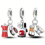 Resim 1 Adet Gümüş Kaplama Kahve Makinesi ve Moka Potu ile Kahve Fincanı Cazibesi DIY Bilezik Kolye Takı Yapımı Hediyesi Kadınlar için Ofis Hanımına 