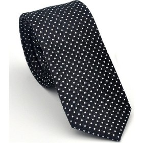 Resim Gaffy Beyaz Nokta Desenli Siyah Dokuma Kumaş Mendilli Slim Fit Kravat // Sdk-2510-1 Siyah 