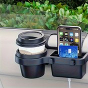Resim 1 adet Araba Kapı Yan Düzenleyici Kutu - Çok Fonksiyonlu Asılı Depolama Kutusu Bardak Tutucu, Telefon Yuvası ve Kart Çantası ile - Dayanıklı Plastik Araba Aksesuarı, Çoğu Model için Uygun, Basit Tasarım, Pratik Yapı, Yolculuklar için Gerekli 