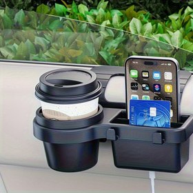 Resim 1 adet Araba Kapı Yan Düzenleyici Kutu - Çok Fonksiyonlu Asılı Depolama Kutusu Bardak Tutucu, Telefon Yuvası ve Kart Çantası ile - Dayanıklı Plastik Araba Aksesuarı, Çoğu Model için Uygun, Basit Tasarım, Pratik Yapı, Yolculuklar için Gerekli 