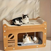 Resim Büyük Kedi Evi Kaydırmaya Uygun - Dayanıklı Kartonlu Kapalı Kedi Sığınağı Kaydırmak, Dinlemek ve Oynamak İçin - Kolay Montaj, Sağlam Tasarım ve Kediler İçin Koruyucu Koltuk Pedli, Kapalı Kedi Evi 