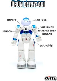 Resim giffy Oyuncak Uzaktan Kumandalı El Sensörlü Akıllı Robot Şarjlı Led Işıklı Sesli Müzikli Moonwalk Dans 