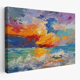 Resim Es10 Denizde Gün Batımı Yağlıboya Görünüm Dekoratif Kanvas Duvar Tablosu-3525 (95 x 165) 