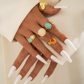 Resim 5 adet Vintage ve Şık Kadın Yüzük Seti - KC Altın Kaplama Alaşımlı, Plastik Mozaik, Geometrik ve Düzensiz Tasarımlar, Günlük Giyim ve Hediye Verme için Mükemmel, Çok Yönlü Takı | Vintage Yüzük Seti | Kc Altın Kaplama 